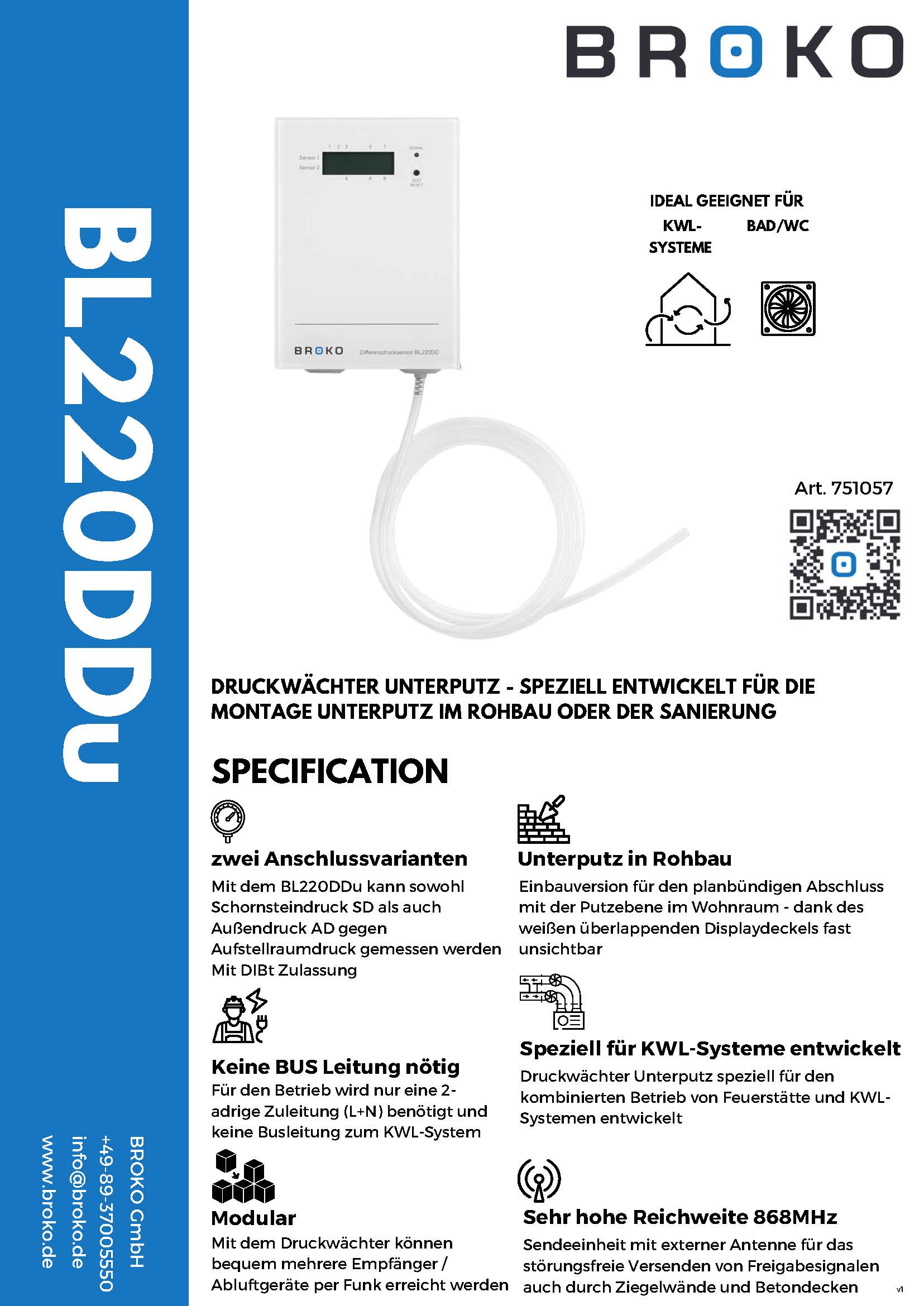 BROKO BL220DD | Wireless differential pressure sensor