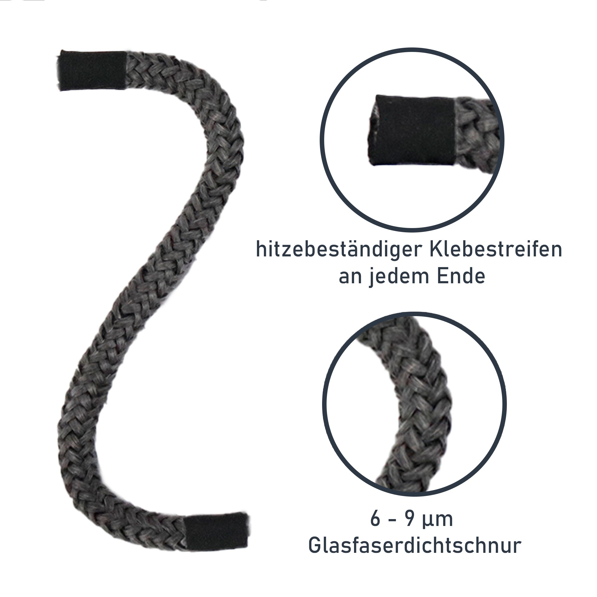 Ø 8 mm Kamin- & Ofendichtschnur, feuerfestes Dichtungsband auf Glasfaser