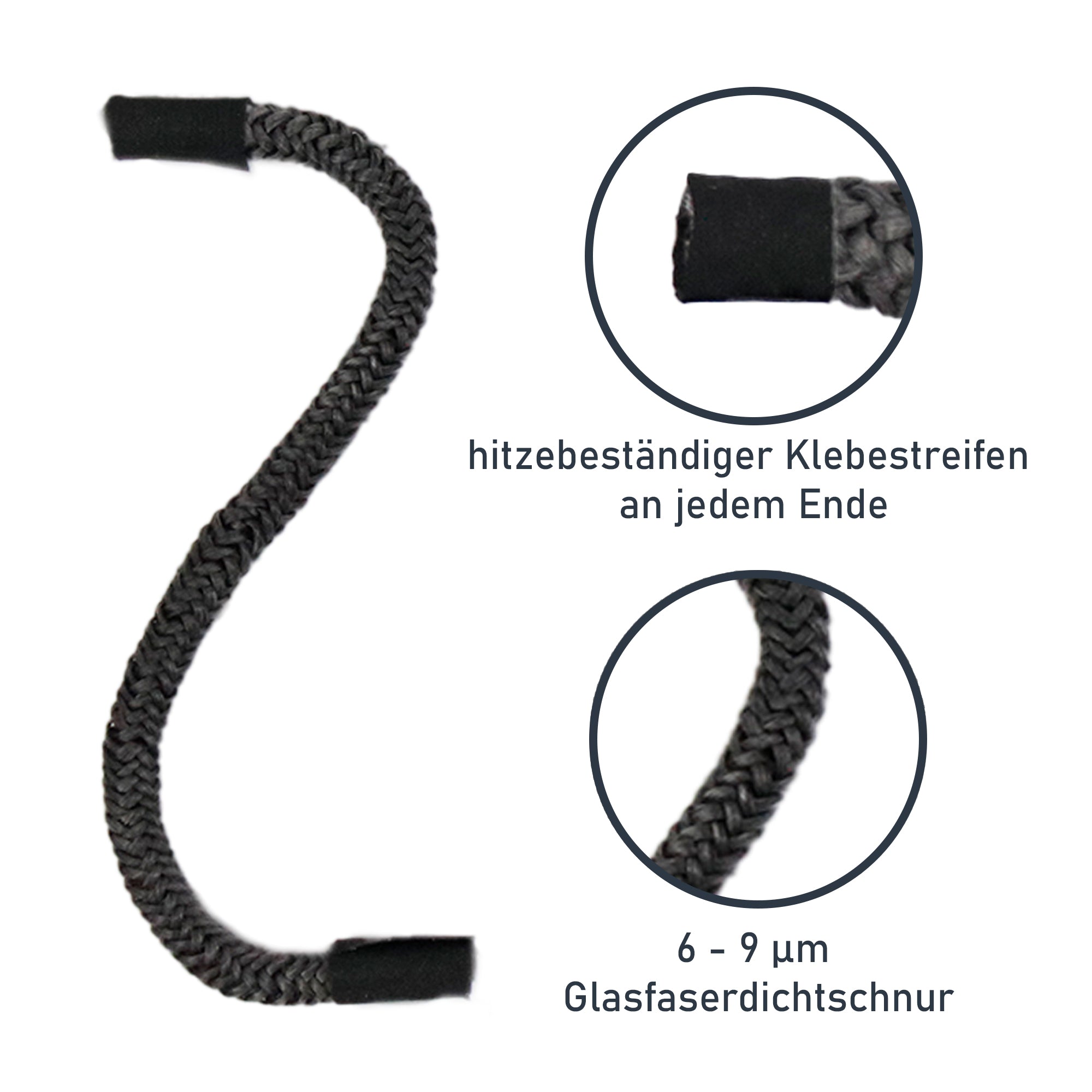 Ø 6 mm chimney & oven sealing cord, fireproof sealing tape on glass fiber
