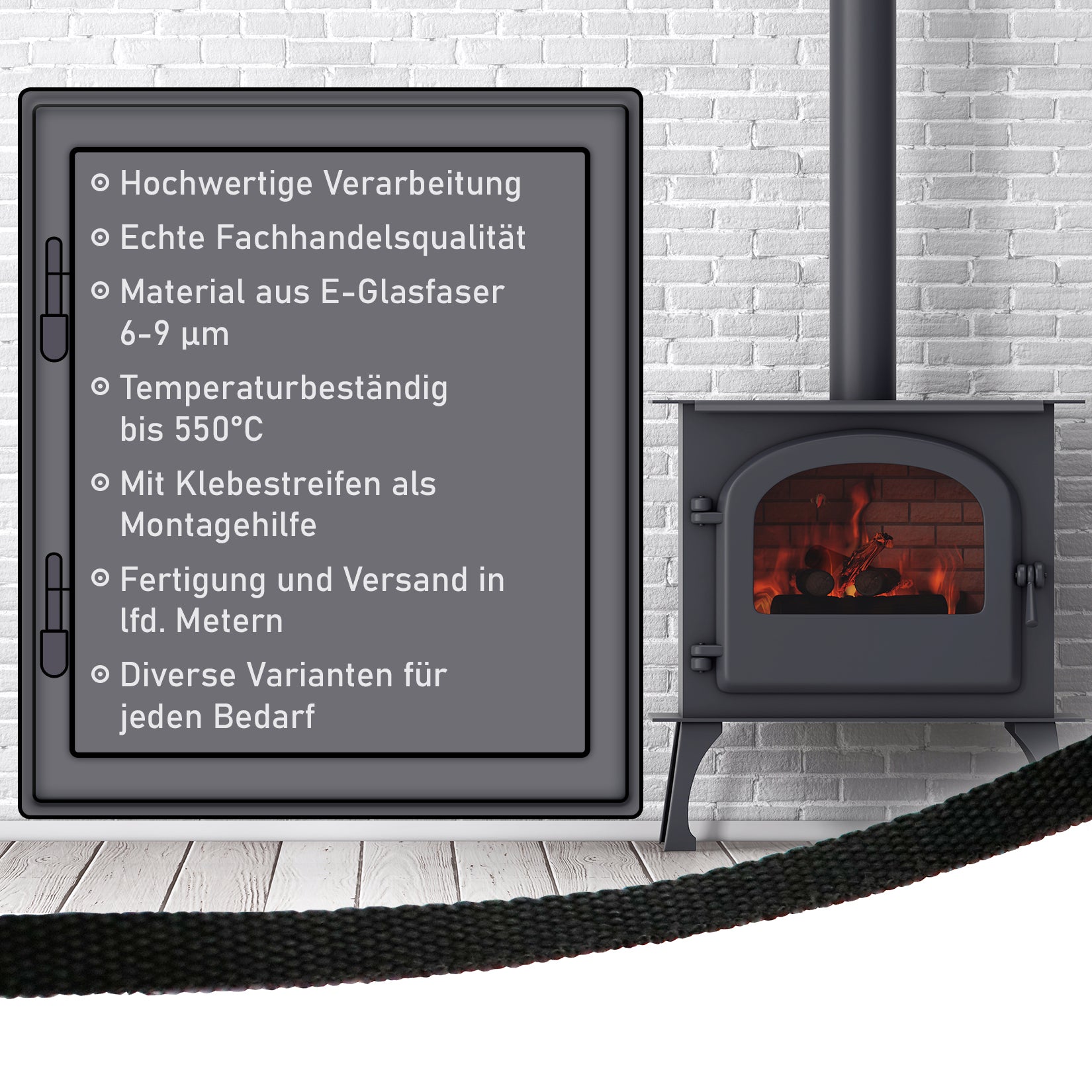 8 x 3 mm Flachdichtung, feuerfestes Dichtungsband selbstklebend