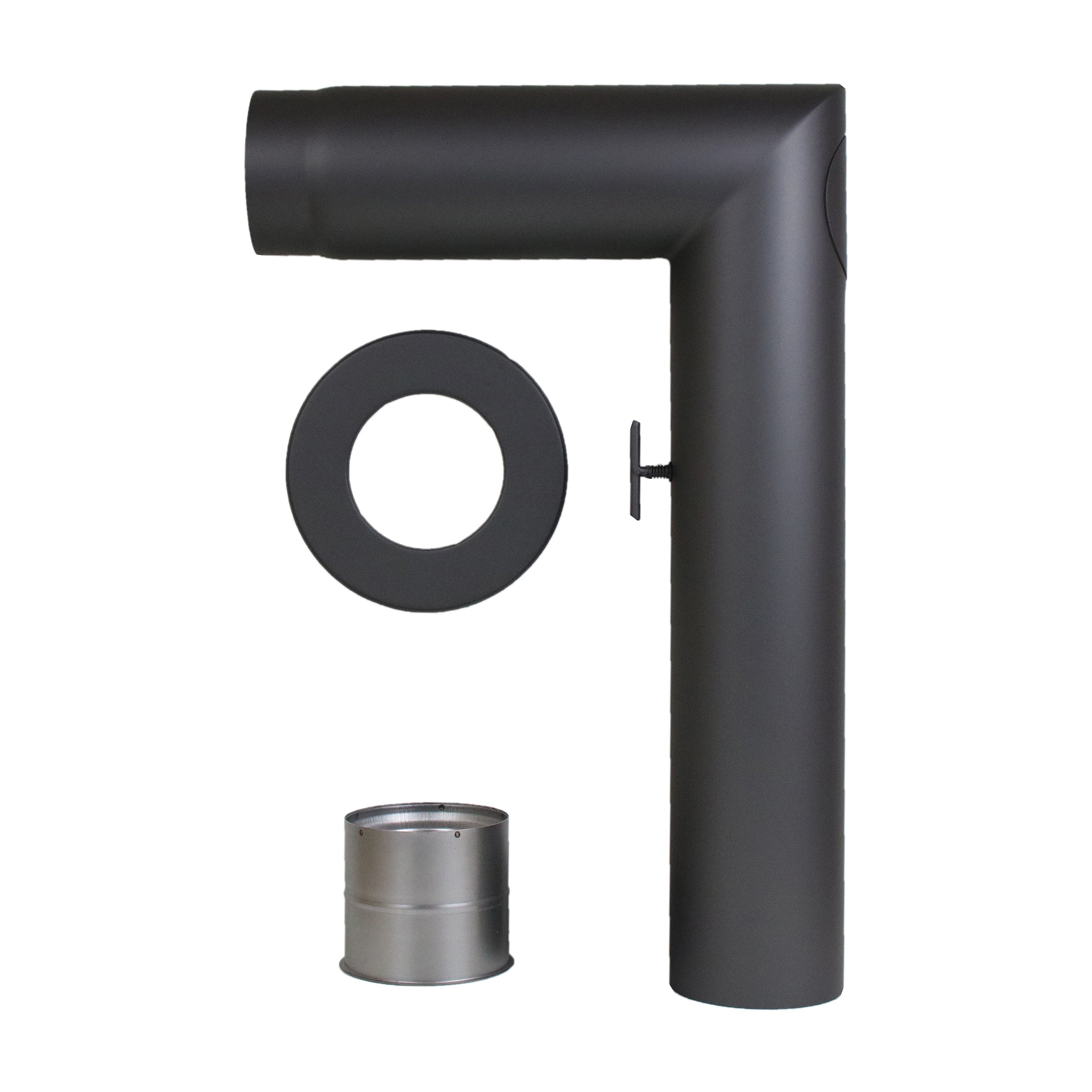 Hauptrohr-Set 1x abgewinkelt (1x 90°) mit Drosselklappe und Reinigungstür