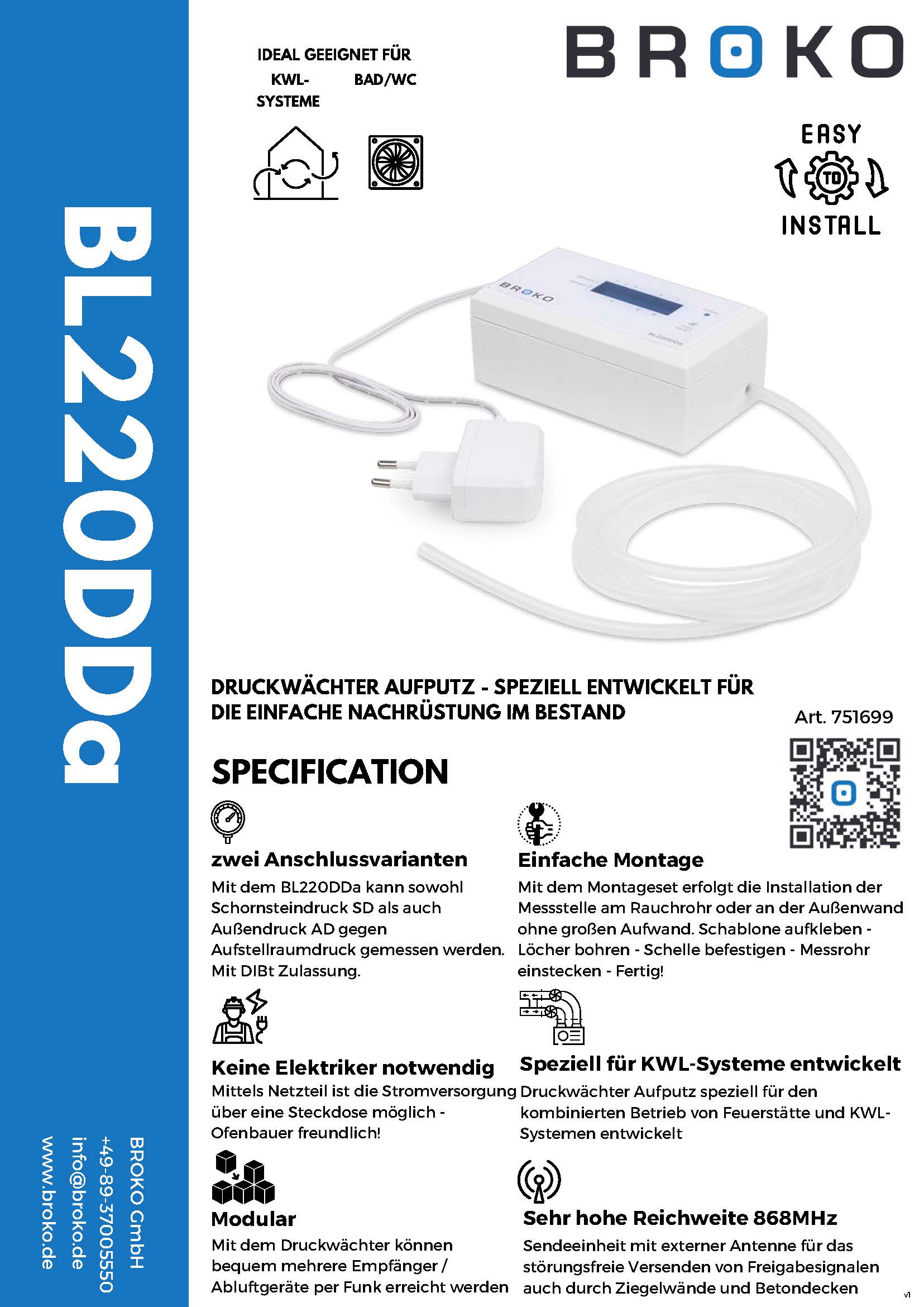 BROKO BL220DD | Wireless differential pressure sensor