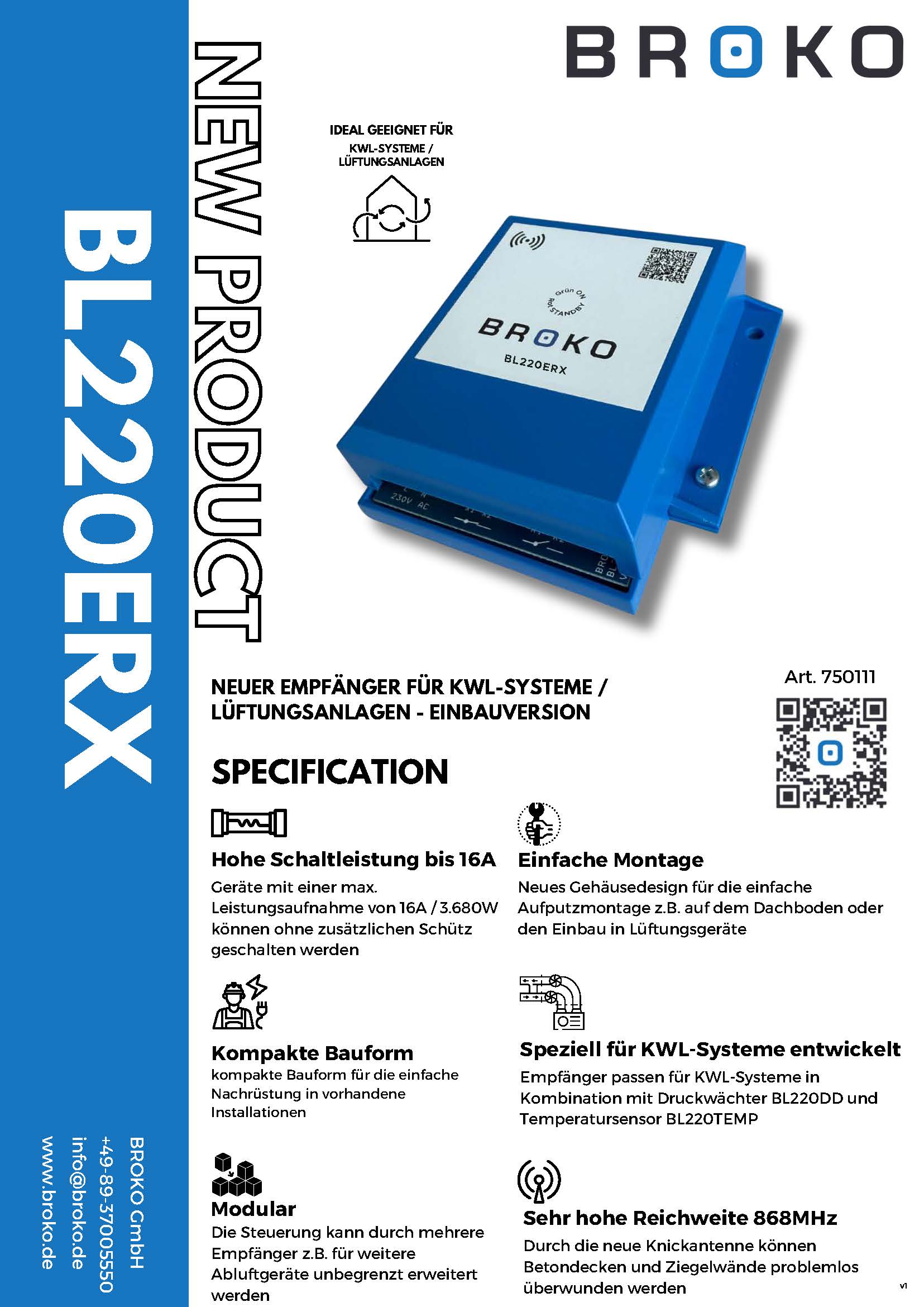 BROKO BL220TEMP | Temperature sensor for radio exhaust air control