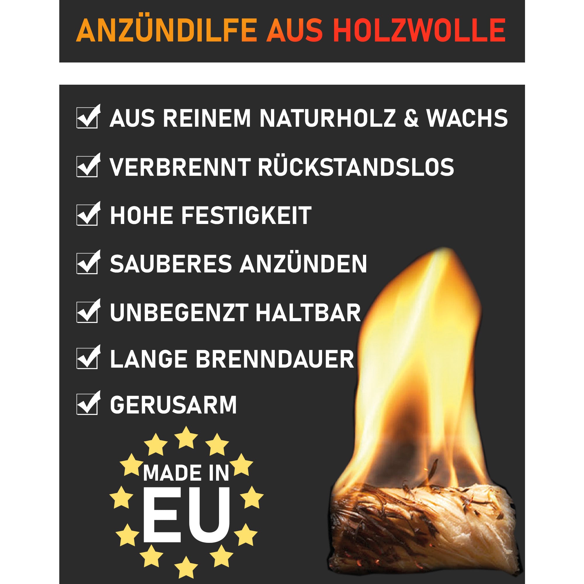 Kamin- und Grill-Anzünder aus natürlicher Holzwolle und Wachs