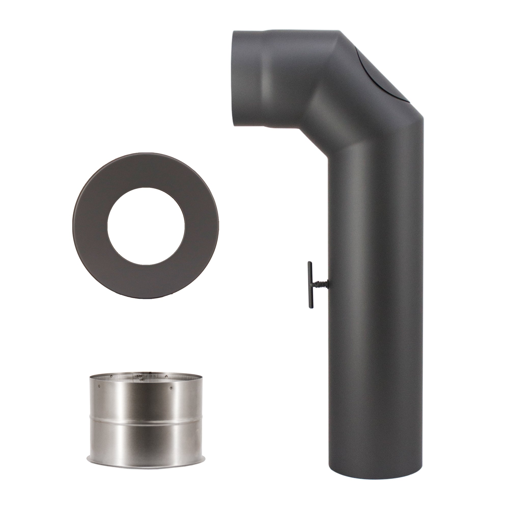 Hauptrohr-Set 2x abgewinkelt kurz (2x 45°) mit Drosselklappe und Reinigungstür