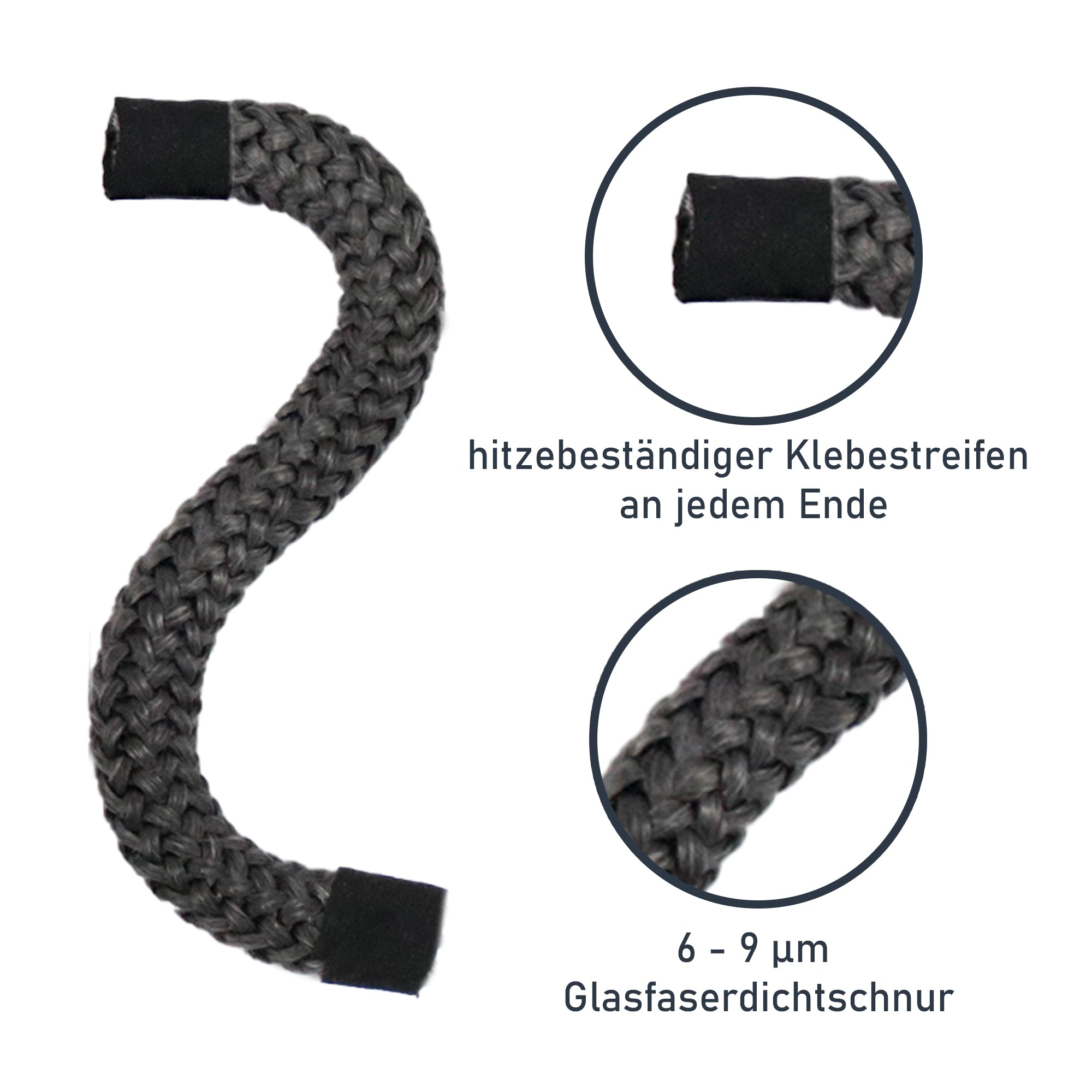 Ø 16 mm Kamin- & Ofendichtschnur, feuerfestes Dichtungsband auf Glasfaser