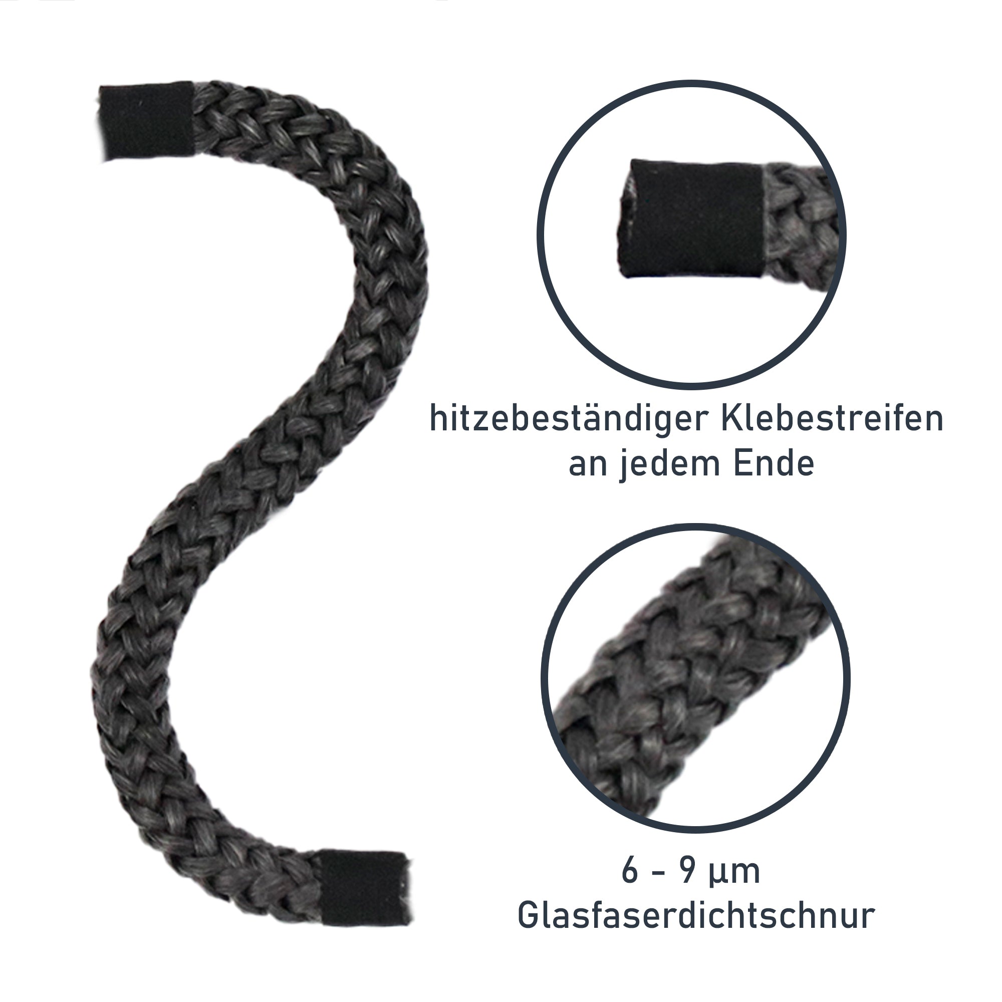 Ø 10 mm chimney & oven sealing cord, fireproof sealing tape on glass fiber