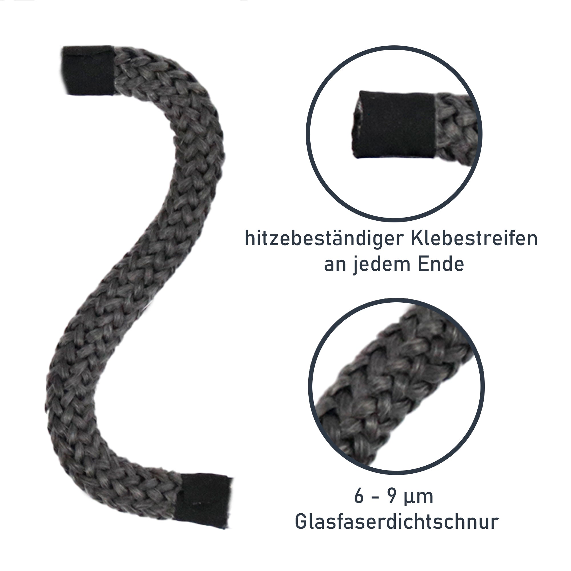 Ø 12 mm Kamin- & Ofendichtschnur, feuerfestes Dichtungsband auf Glasfaser