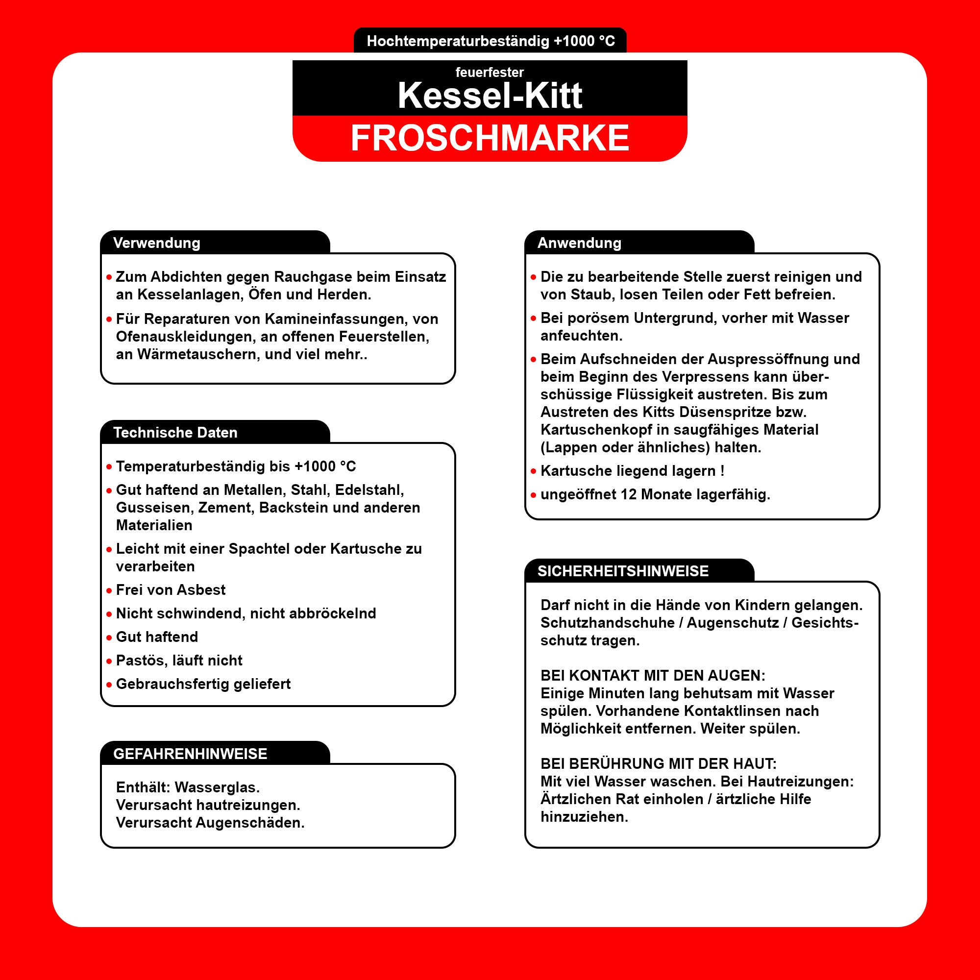 Kessel- Ofenkitt - Hochtemperatur-Kitt feuerfest - 310 ml