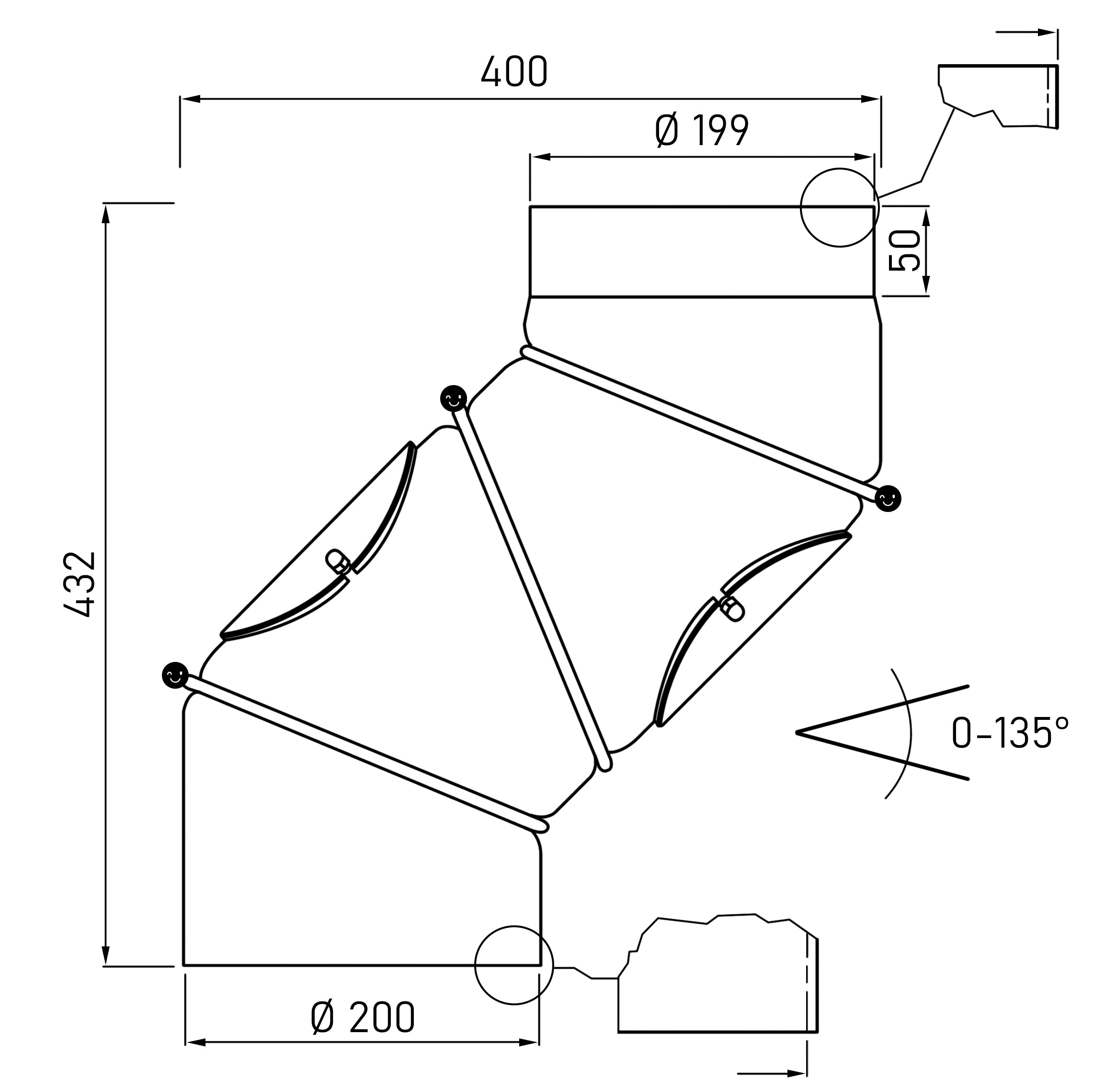 Bogen 0° - 135° verstellbar mit Reinigungstür